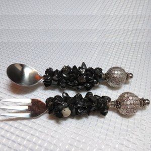 Black and Silver Beaded Appetizer Serving Set